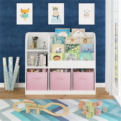 YONWAY Kids Bookcase and Bookshelf, Multifunctional Toy Storage Organizer with Collapsible Drawers for Bedroom, Playroom and Hallway