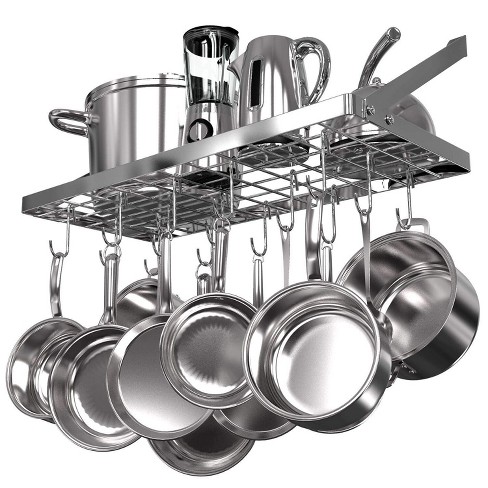 Vdomus Wall Mounted Pot Rack With 15 Moveable Hooks For Kitchen Storage Of Pans Utensils Silver Target