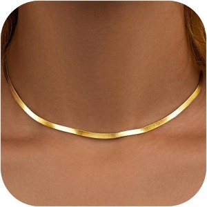 14K Gold/Silver Plated Herringbone Necklace for Women, Dainty Layered Choker Non-Tarnish - 1 of 4
