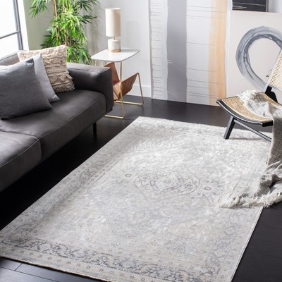 Grey and Ivory Hand-Knotted Wool Viscose Area Rug 4' x 6'