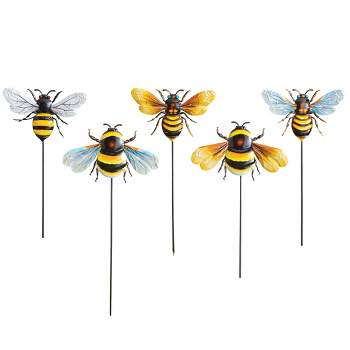 Collections Etc Vibrant Iron Bee Garden Stakes - Set of 5 NO SIZE