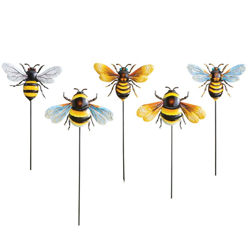 Collections Etc Vibrant Iron Bee Garden Stakes - Set of 5 NO SIZE, 1 of 3