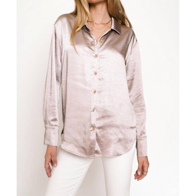 Women's Happy Day Classic Double Satin Button Down Blouse - mystree