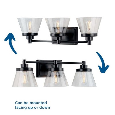 Matte Black Steel 3-Light Dimmable Bath Vanity Fixture