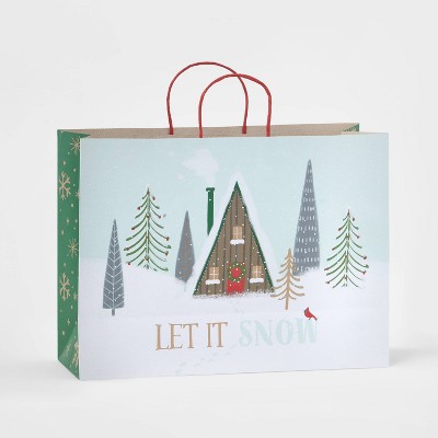 Extra-Large Let It Snow Cabin Gift Bag Light Blue - Wondershop™