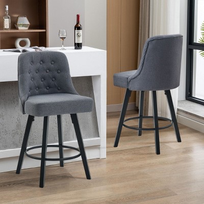 26" Swivel Linen Upholstered Counter Stool Set of 2, Modern Counter Stools with Wood Legs for Kitchen Island or Home Bar-The Pop Home
