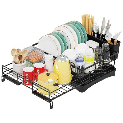 Hachikiko Expandable Dish Drying Rack - Large Kitchen Countertop Drainer for Plates, Bowls & Utensils, Space-Saving & Rust-Proof