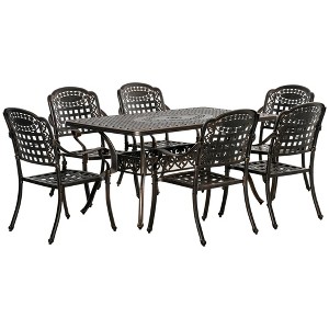 Resenkos 7-Piece Patio Dining Set, Six Armchairs And A Matching Table, Cast Aluminum, Bronze - 1 of 4