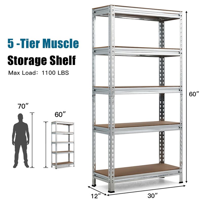 Costway 5-Tier Metal Storage Shelves 60'' Garage Rack W/Adjustable Shelves, 2 of 11