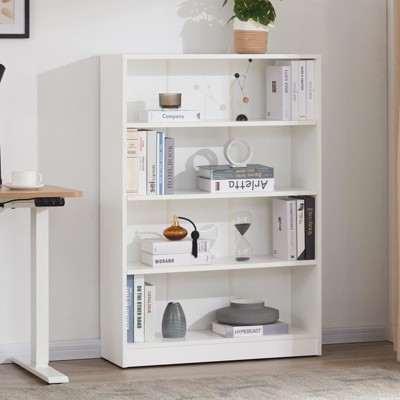 FURNIinspire Decorative Bookshelf 4 Shelf Office Bookcase, Modern Wood Bookshelf, Floor Standing Storage Shelves, White, 11.6"*33"*48"