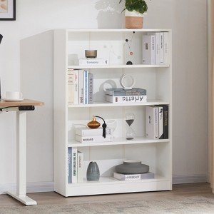 FURNIinspire Decorative Bookshelf 4 Shelf Office Bookcase, Modern Wood Bookshelf, Floor Standing Storage Shelves, White, 11.6"*33"*48" - 1 of 4
