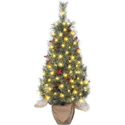 Artificial Christmas Tree Tabletop, Potted Christmas Tree with Berry Clusters, AC Plug in, for Front Door, Porch