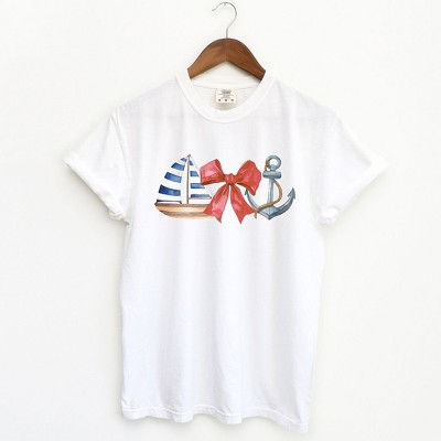 Image of Simply Sage Market Women's Coquette Ship Anchor Short Sleeve Garment Dyed Tee - S - White