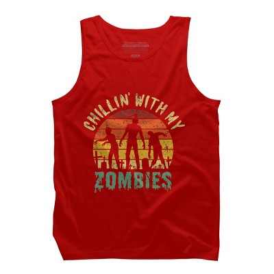 Men's Design By Humans Halloween Chillin With My Zombies Funny By Ering Tank Top
