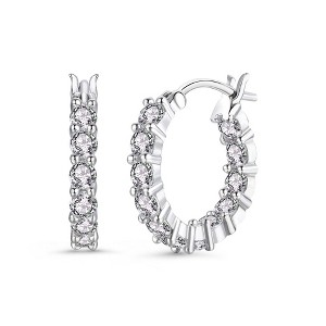 Bold Sterling Silver Inside-Out Round Chunky Hoop Earrings Embellished with Sparkling Cubic Zirconia for a Modern and Dazzling Look - 1 of 3