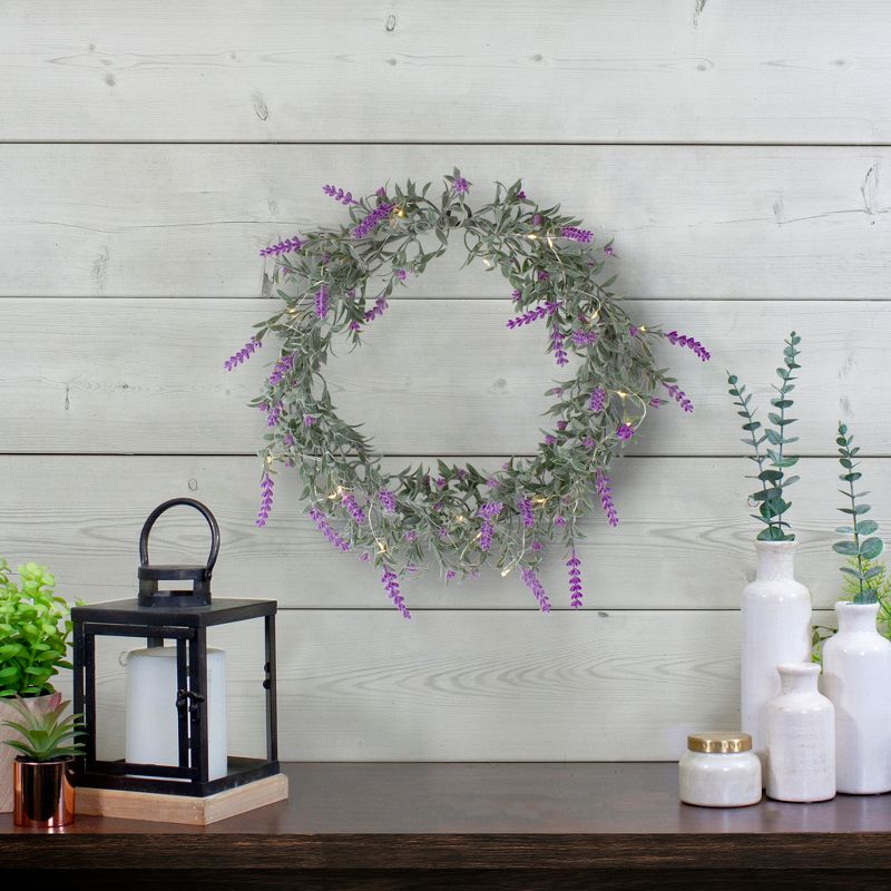 Northlight Pre-Lit Battery Operated Lavender Spring Wreath- 16" - White LED Lights, 2 of 5