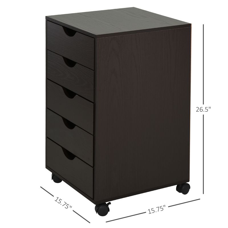 HOMCOM 5 Drawer Office Cabinet Storage Organizer Cabinet with Nordic Minimalist Modern Style & Wheels, 5 of 7