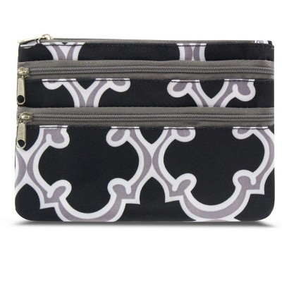 Zodaca Coin Purse Wallet Pouch Bag, Black Quatrefoil