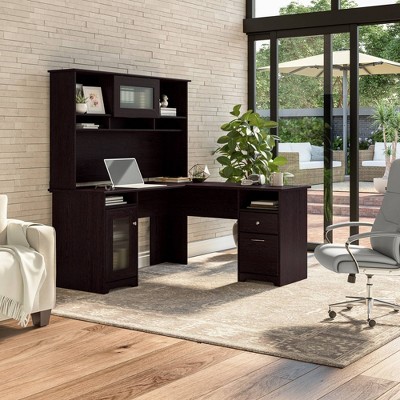 Espresso Oak L-Shaped Computer Desk with Hutch and Storage