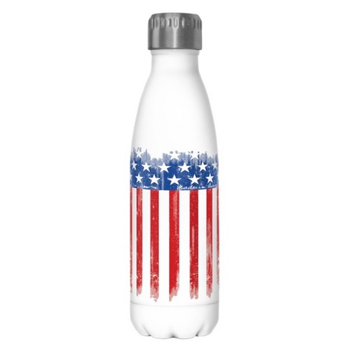 Lost Gods Distressed American Flag Stainless Steel Water Bottle - White -  17 oz.