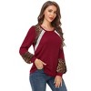 Coolmee Long Sleeve Shirts for Women Color Block Leopard Print Raglan Tops Casual Crewneck Basic Tees Fashion Fall Clothes - 2 of 4