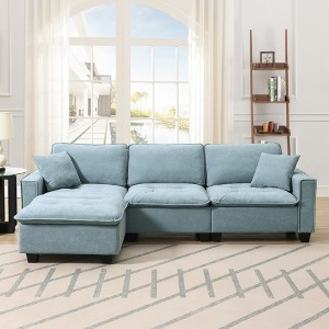 YOOCOZZ L-Shaped Suede Sectional Sofa with Removable Ottoman, Tufting and Piping Design - 1 of 4