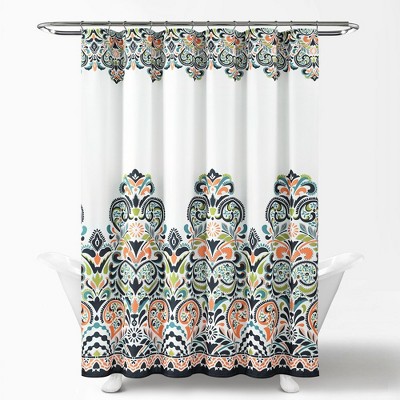 Clara Shower Curtain Navy/Tangerine Single 72X72