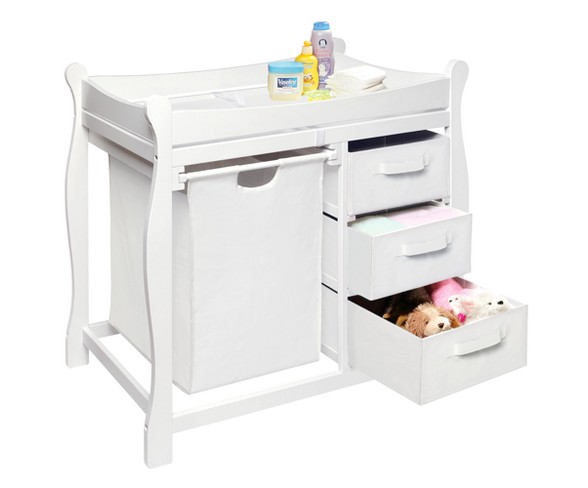 Badger Basket Changing Table with Hamper and Baskets - White
