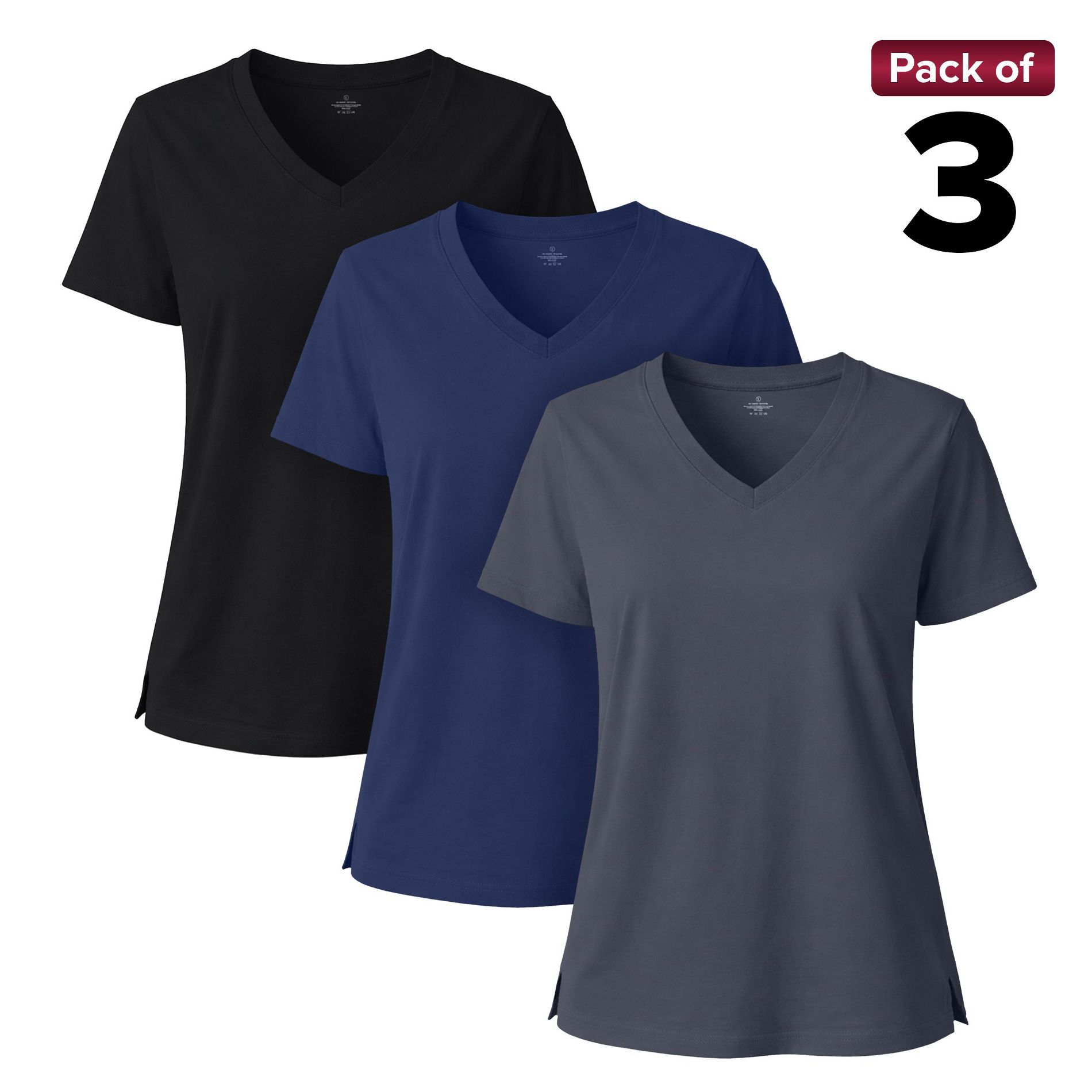 Women's T-Shirt Short Sleeve V-Neck Casual Top Soft Stretch Loose Fit Solid Tee for Everyday Wear by Wova Couture