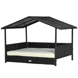 Skyzone Weatherproof Wicker Dog Cabana with Removable Cushion - Cream White, Elevated Design for - 1 of 4