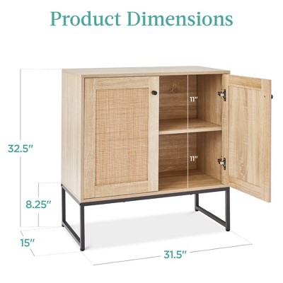 Natural Rattan 2-Door Storage Cabinet with Black Metal Legs