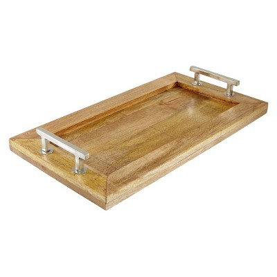 22" Rustic Stainless Steel and Mango Wood Tray Brown - Olivia & May