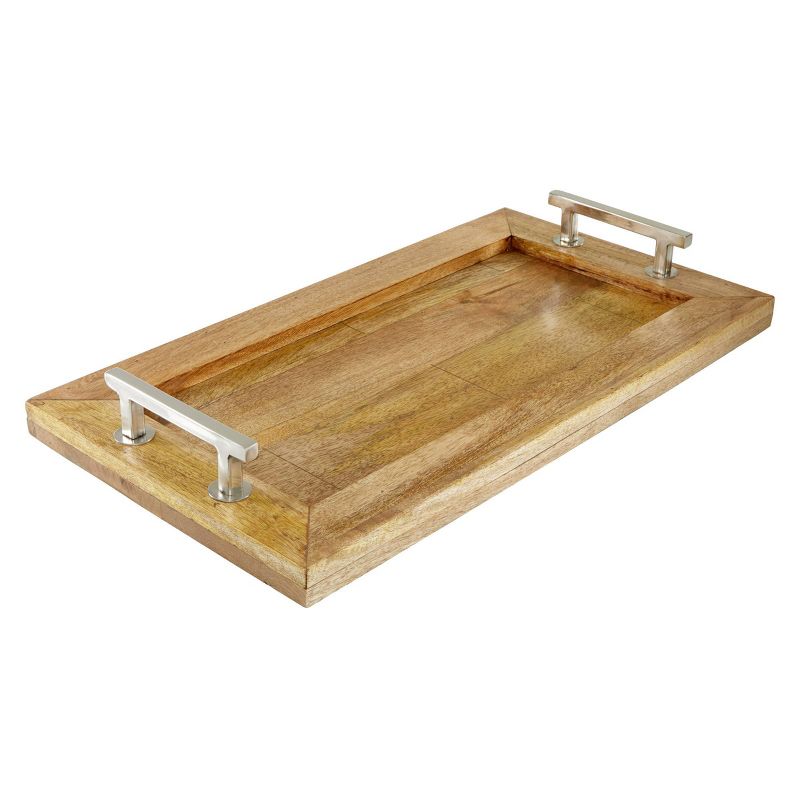 22&#34; Rustic Stainless Steel and Mango Wood Tray Brown - Olivia &#38; May, 1 of 6