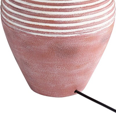 Rustic Red Sandstone Table Lamp with Linen Drum Shade
