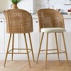 29" Modern Rattan Linen Upholstered Bar Stool Set of 2,Double Layer Rattan Curved Back Cane Bar Stool,Kitchen Island Stool-Cuddlewood - 2 of 4