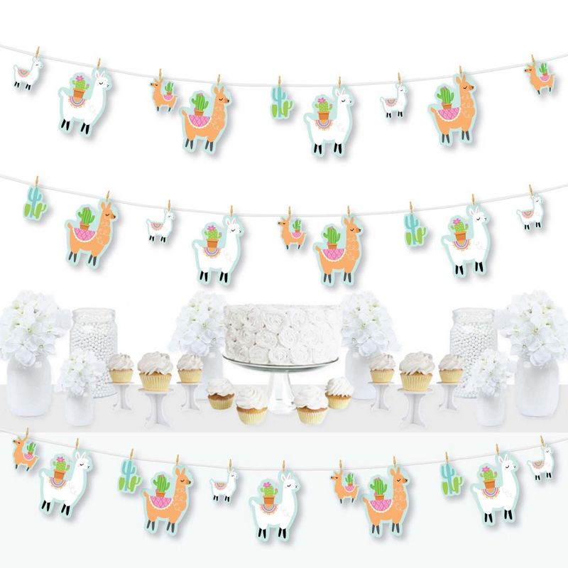 Big Dot of Happiness Whole Llama Fun - Llama Fiesta Baby Shower or Birthday Party DIY Decorations - Clothespin Garland Banner - 44 Pieces, 1 of 8