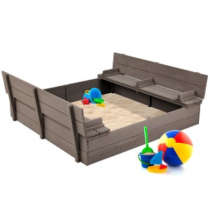 Best Choice Products 47x47-Inch Kids Wooden Outdoor Sandbox w/ 2 Foldable Bench Seats, Sand Protection, Liner - 1 of 4