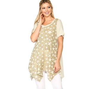 Slickblue Women's Knit Tunic Top, Star Texture with Shark Bite Hem, Relaxed Fit, Golden Sand, S - 1 of 4