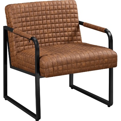 Yaheetech PU Leather Accent Armchair, Retro Brown