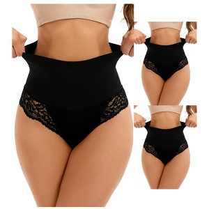 INSPIRE CHIC 3 Packs Women's Lace Trim Tummy Control Briefs High Waist Flatten Stomach Control Panties - 1 of 4