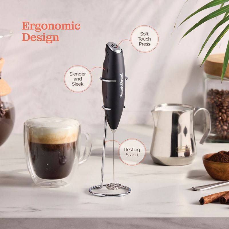 Peach Street Powerful Handheld Milk Frother, Mini Frother Wand, Battery Operated Stainless Steel Mixer, With Stand. for Milk, Latte, 4 of 9