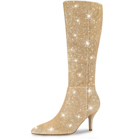 Allegra K Women's Pointy Toe Sparkle Glitter Stiletto Heel Knee High ...