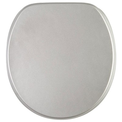 Sanilo 246 Round Molded Wood Toilet Seat with No Slam, Slow, Soft-Close Lid, Stainless Steel Hinges, Unique Fun Decorative Design, Glittering Silver
