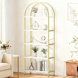 Bookshelf, Arched Bookshelf 4 /5Tier Bookcase, Industrial Open Book Shelves for Living Room, Modern Freestanding - 1 of 4