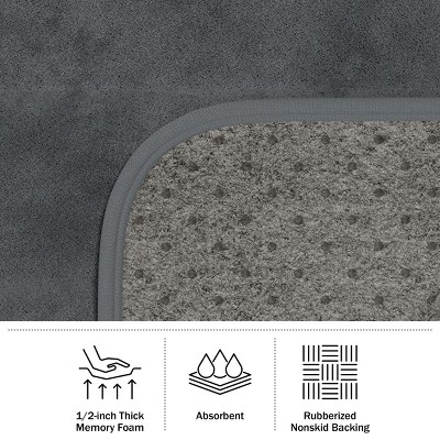 Gray Memory Foam 6-Piece Bath Rug Set with Microfiber Topper