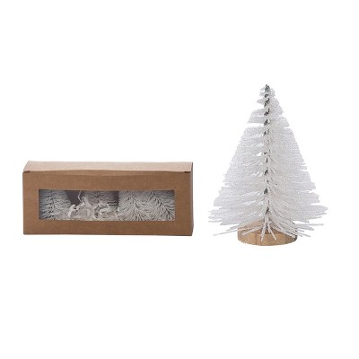 Transpac Mini White Bottle Brush Trees Set of 4 Decorative Objects for Christmas Tabletop Decor Plastic Indoor Use Gift Giving and Hostess Gifts Easy
