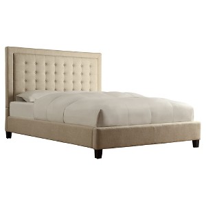 Queen Hudson Button Tufted Platform Bed with High Footboard Oatmeal - Inspire Q: Elegant Upholstered Design, No Box Spring Needed - 1 of 4