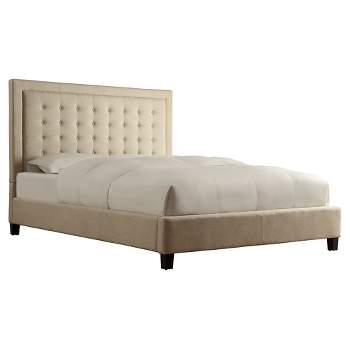 Queen Hudson Button Tufted Platform Bed with High Footboard Oatmeal -  Inspire Q