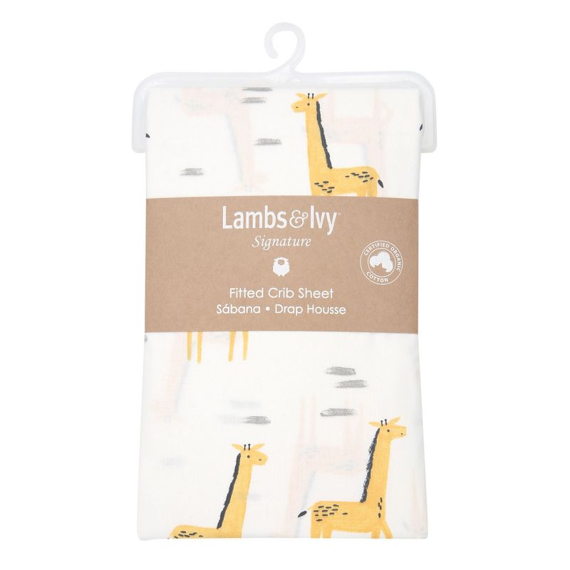 Lambs & Ivy Signature Giraffe Organic Cotton Fitted Crib Sheet - White/Yellow, 3 of 5