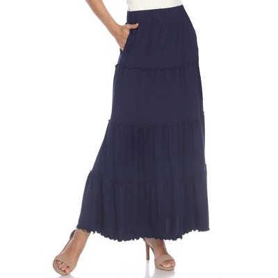 Tiered Maxi Skirt Navy Large - White Mark